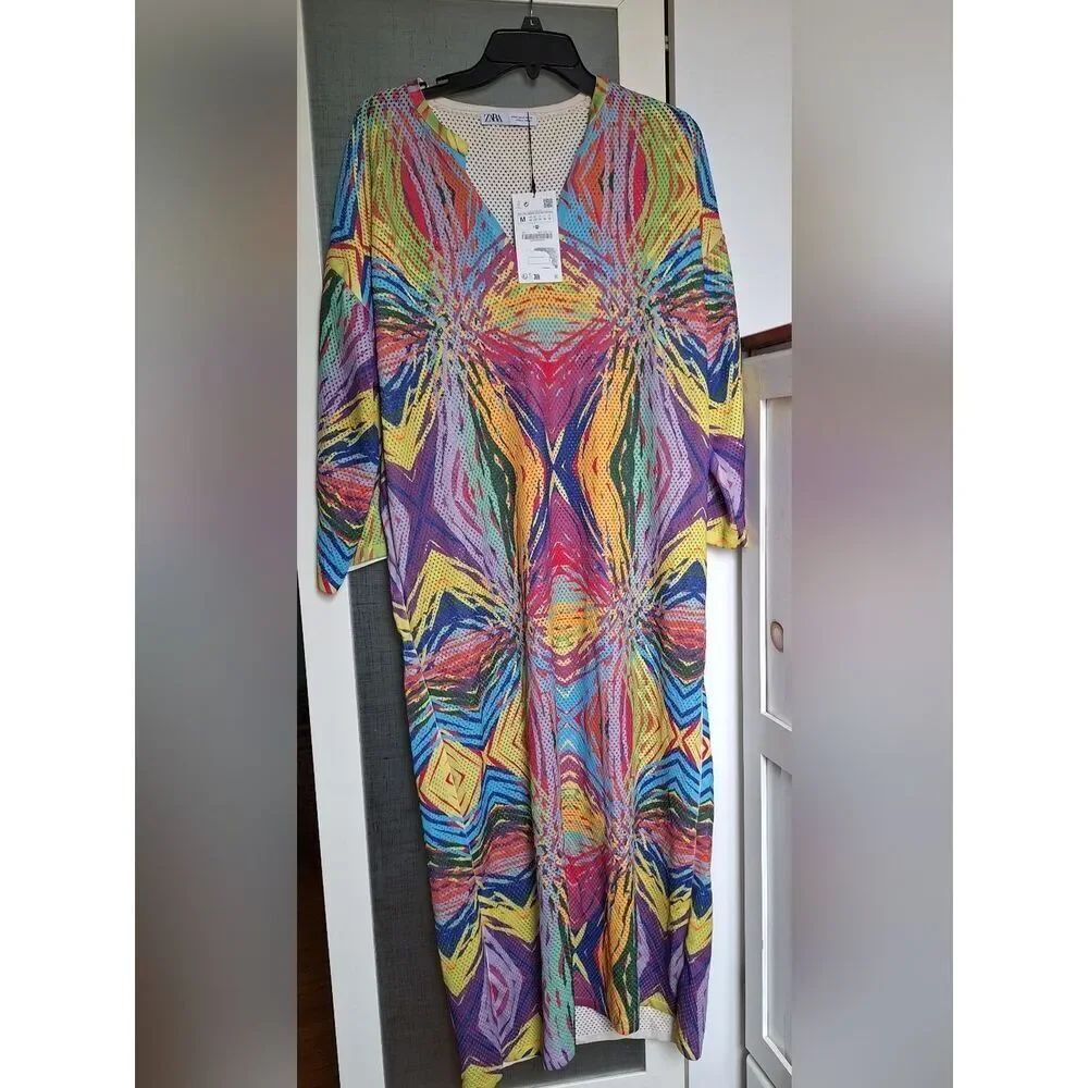 NWT Zara M Colorful Mesh Tunic Midi Dress